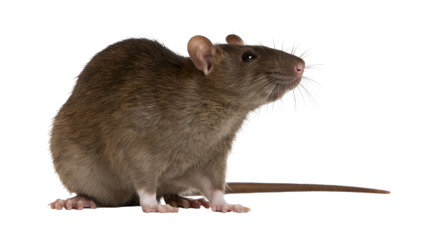 Bruine rat met lange staart zittend.